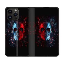 Housse Cuir Portefeuille Pour Iphone 15 Pro Plus (6,7) Tete de Mort Deflagration