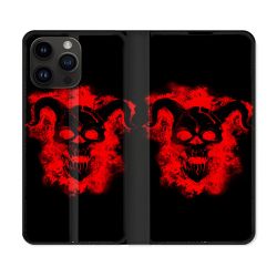 Housse Cuir Portefeuille Pour Iphone 15 Pro Plus (6,7) Tete de Mort Diable