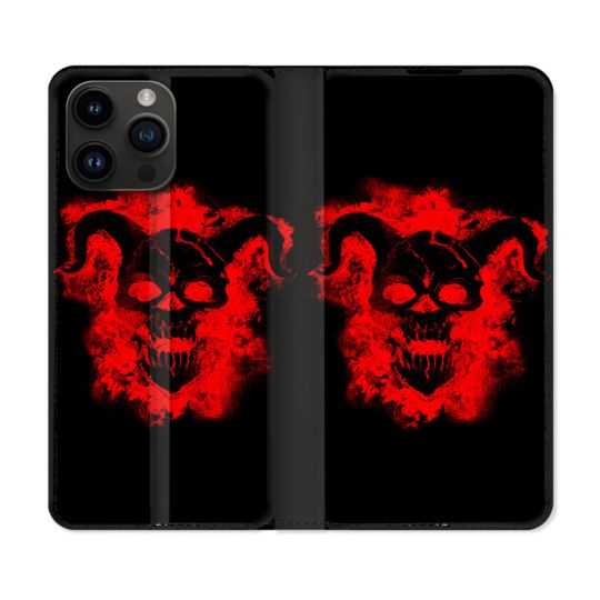 Housse Cuir Portefeuille Pour Iphone 15 Pro Plus (6,7) Tete de Mort Diable
