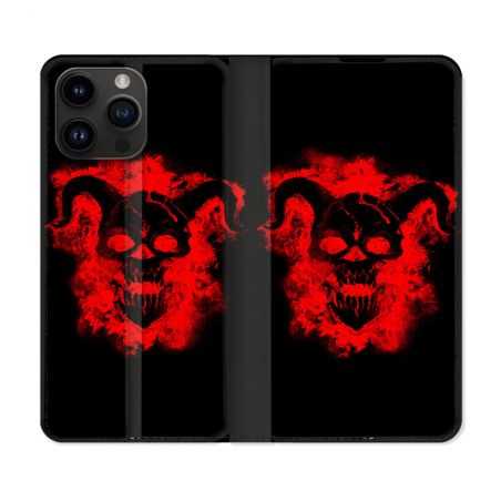 Housse Cuir Portefeuille Pour Iphone 15 Pro Plus (6,7) Tete de Mort Diable