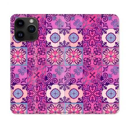 Housse Cuir Portefeuille Pour Iphone 15 Pro Plus (6,7) Texture Carreau Ciment Violet
