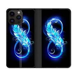 Housse Cuir Portefeuille Pour Iphone 15 Pro Plus (6,7) Texture Plume Infini Bleu