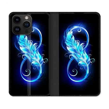 Housse Cuir Portefeuille Pour Iphone 15 Pro Plus (6,7) Texture Plume Infini Bleu