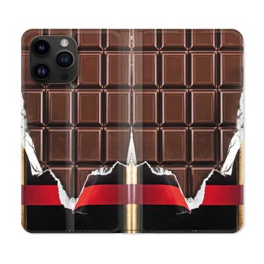 Housse Cuir Portefeuille Pour Iphone 15 Pro Plus (6,7) Texture Trompe Oeil Chocolat