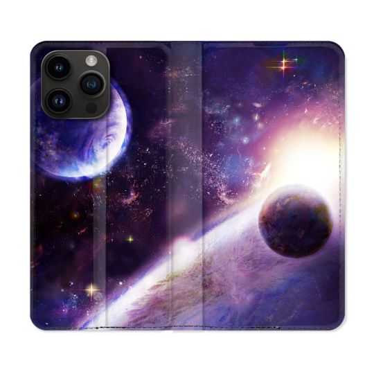 Housse Cuir Portefeuille Pour Iphone 15 Pro Plus (6,7) Univers Planete Stellaire