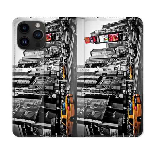 Housse Cuir Portefeuille Pour Iphone 15 Pro Plus (6,7) Voyage Amerique USA New York Taxi