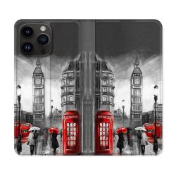 Housse Cuir Portefeuille Pour Iphone 15 Pro Plus (6,7) Voyage Angleterre Londres Vintage