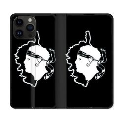 Housse Cuir Portefeuille Pour Iphone 15 Pro Plus (6,7) Voyage Corse Noir