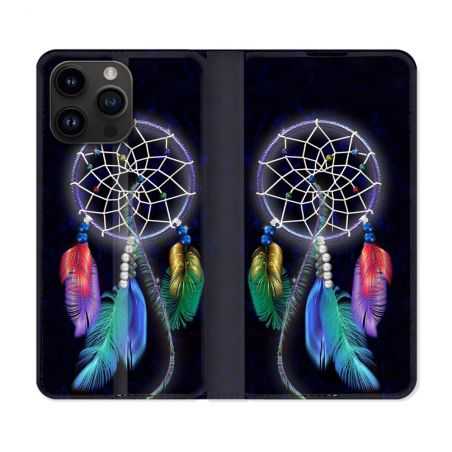 Housse Cuir Portefeuille Pour Iphone 15 Pro Plus (6,7) Zen Attrape Reve Multicolore