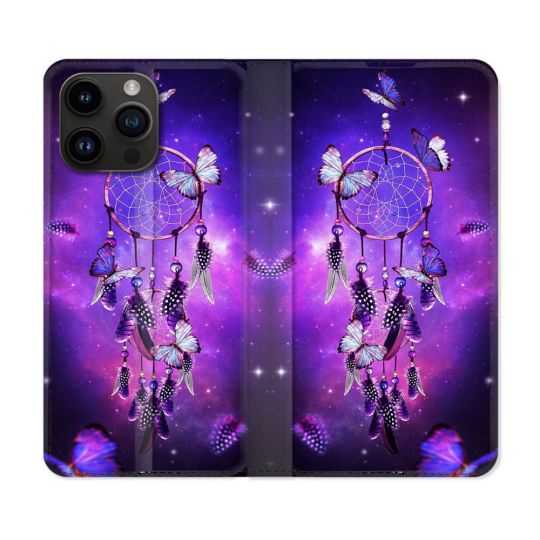 Housse Cuir Portefeuille Pour Iphone 15 Pro Plus (6,7) Zen Attrape Reve Papillon