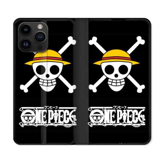 Housse Cuir Portefeuille Pour Iphone 15 Pro (6,1) Manga One Piece Tete de Mort