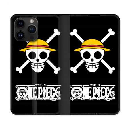 Housse Cuir Portefeuille Pour Iphone 15 Pro (6,1) Manga One Piece Tete de Mort