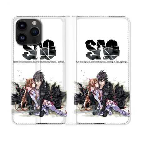 Housse Cuir Portefeuille Pour Iphone 15 Pro (6,1) Manga SAO sword Art Online Blanc