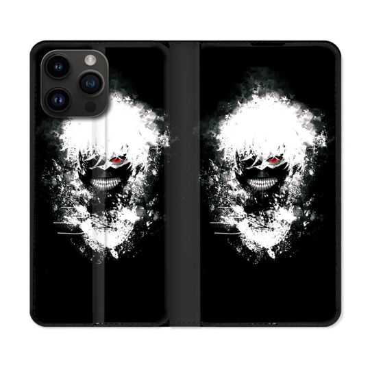Housse Cuir Portefeuille Pour Iphone 15 Pro (6,1) Manga Tokyo Ghoul Kaneki Tag