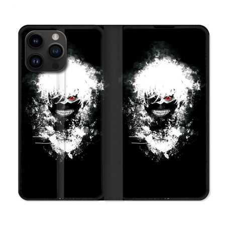 Housse Cuir Portefeuille Pour Iphone 15 Pro (6,1) Manga Tokyo Ghoul Kaneki Tag