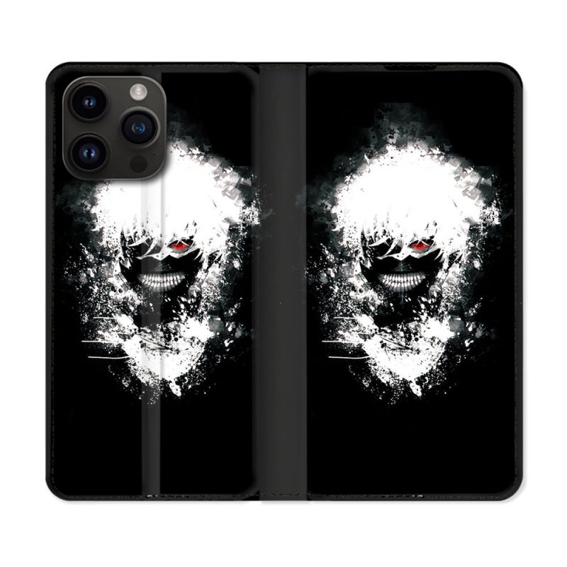 Housse Cuir Portefeuille Pour Iphone 15 Pro (6,1) Manga Tokyo Ghoul Kaneki Tag