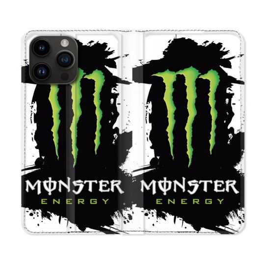 Housse Cuir Portefeuille Pour Iphone 15 Pro (6,1) Monster Energy Tache