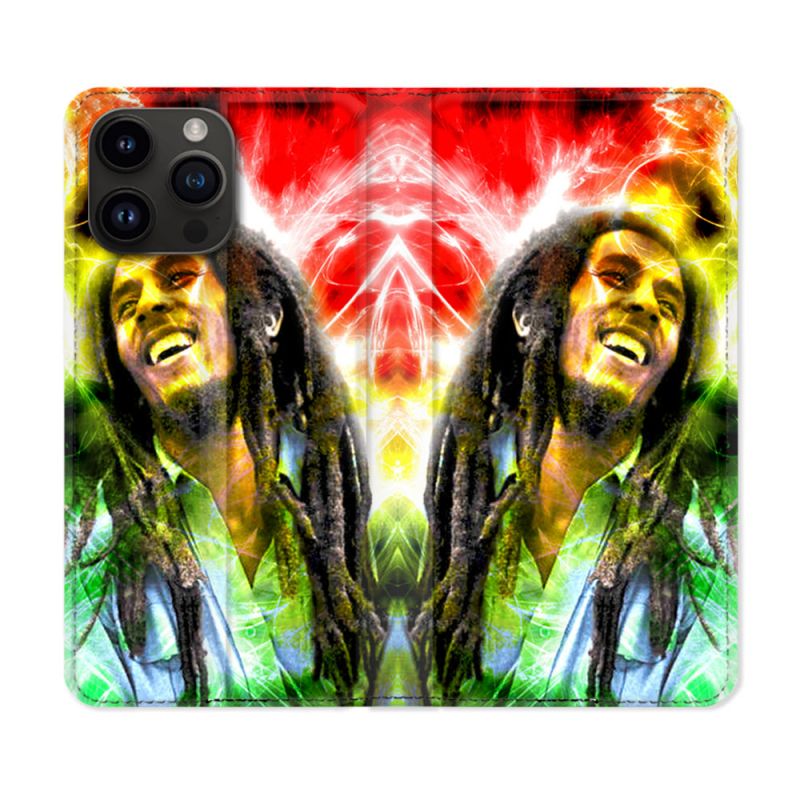 Housse Cuir Portefeuille Pour Iphone 15 Pro (6,1) Musique Bob Marley Color