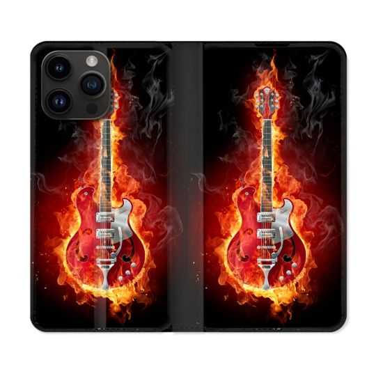 Housse Cuir Portefeuille Pour Iphone 15 Pro (6,1) Musique Guitare Electrique