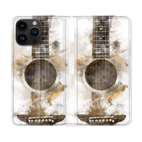 Housse Cuir Portefeuille Pour Iphone 15 Pro (6,1) Musique Guitare Tag