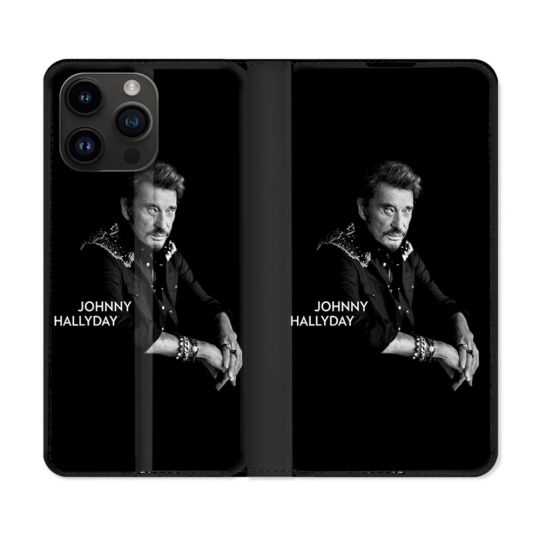 Housse Cuir Portefeuille Pour Iphone 15 Pro (6,1) Musique Johnny Hallyday Noir