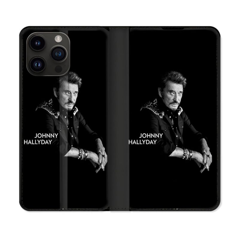 Housse Cuir Portefeuille Pour Iphone 15 Pro (6,1) Musique Johnny Hallyday Noir