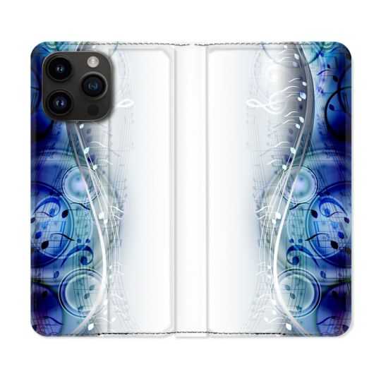 Housse Cuir Portefeuille Pour Iphone 15 Pro (6,1) Musique Partition Vague