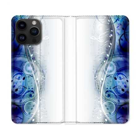 Housse Cuir Portefeuille Pour Iphone 15 Pro (6,1) Musique Partition Vague