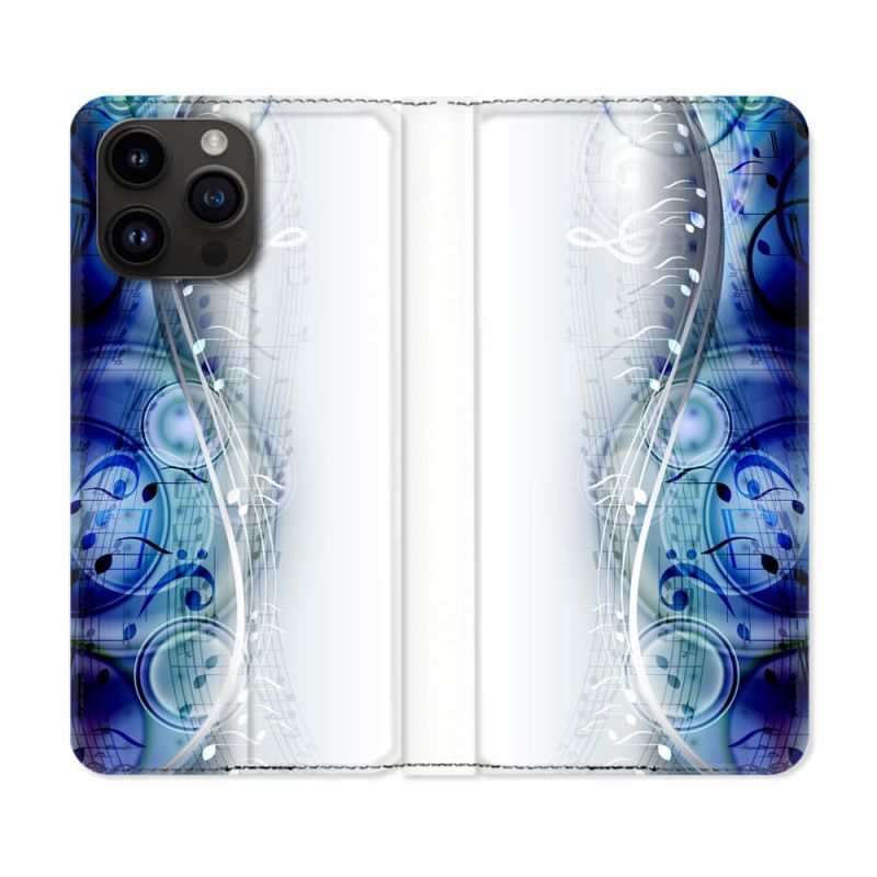 Housse Cuir Portefeuille Pour Iphone 15 Pro (6,1) Musique Partition Vague