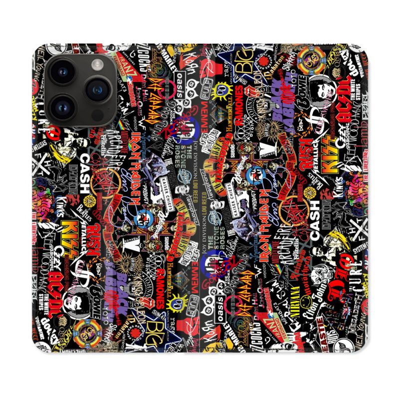 Housse Cuir Portefeuille Pour Iphone 15 Pro (6,1) Musique Rock Groupe