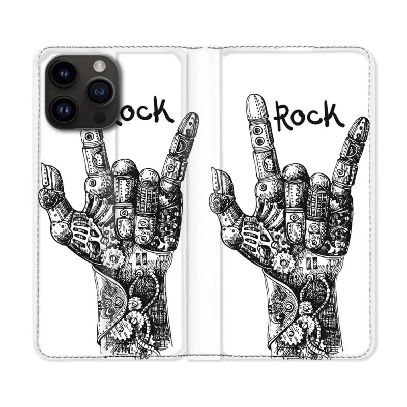 Housse Cuir Portefeuille Pour Iphone 15 Pro (6,1) Musique Rock Main