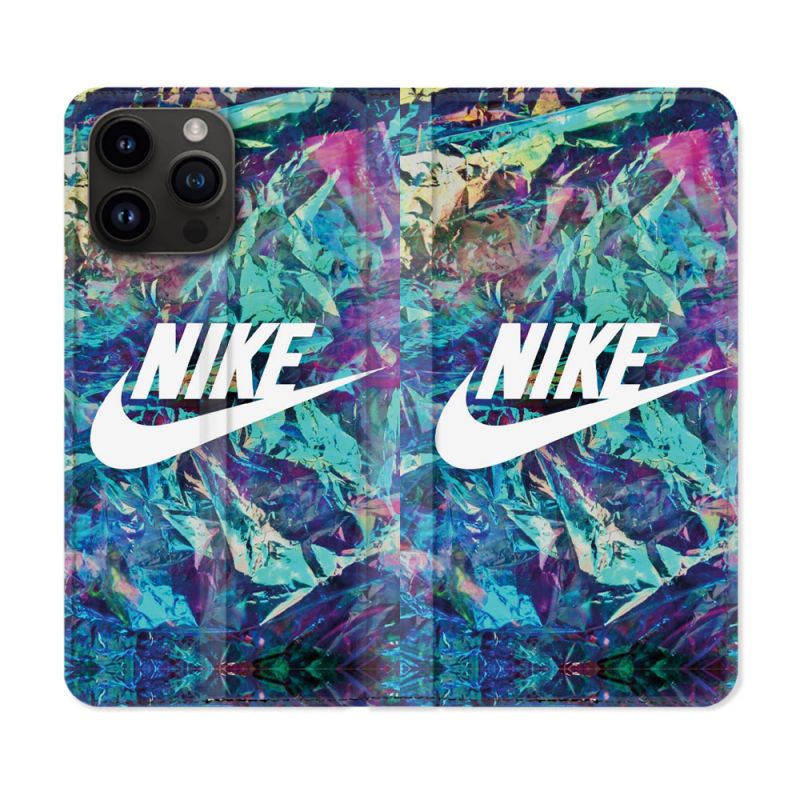 Housse Cuir Portefeuille Pour Iphone 15 Pro (6,1) Nike Turquoise