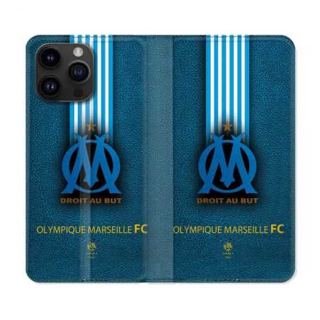 Housse Cuir Portefeuille Pour Iphone 15 Pro (6,1) Olympique Marseille OM Bande