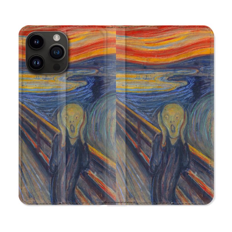 Housse Cuir Portefeuille Pour Iphone 15 Pro (6,1) Peinture Le Cri