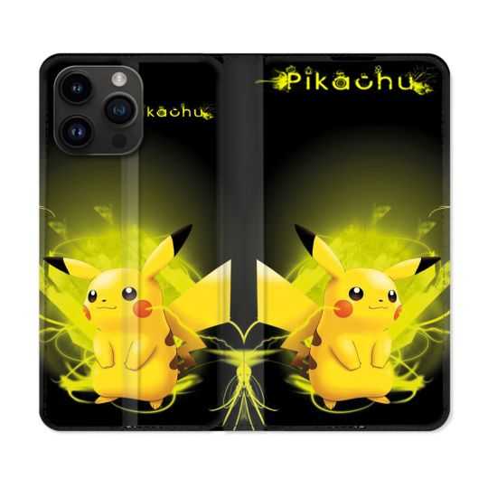 Housse Cuir Portefeuille Pour Iphone 15 Pro (6,1) Pokemon Pikachu Eclair