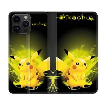 Housse Cuir Portefeuille Pour Iphone 15 Pro (6,1) Pokemon Pikachu Eclair
