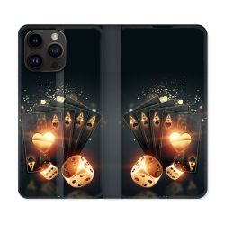 Housse Cuir Portefeuille Pour Iphone 15 Pro (6,1) Poker Des