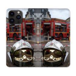 Housse Cuir Portefeuille Pour Iphone 15 Pro (6,1) Pompier Casque Camion
