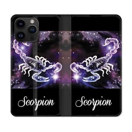 Housse Cuir Portefeuille Pour Iphone 15 Pro (6,1) Signe Zodiaque 2 Scorpion