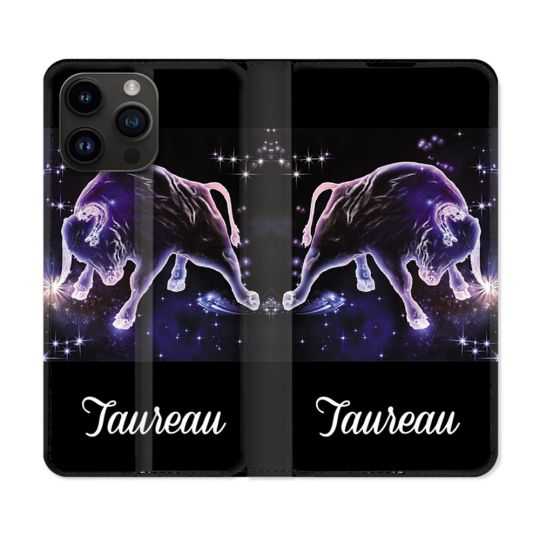 Housse Cuir Portefeuille Pour Iphone 15 Pro (6,1) Signe Zodiaque 2 Taureau