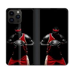 Housse Cuir Portefeuille Pour Iphone 15 Pro (6,1) Sport Basketeur