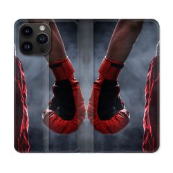 Housse Cuir Portefeuille Pour Iphone 15 Pro (6,1) Sport Boxe Gant Rouge