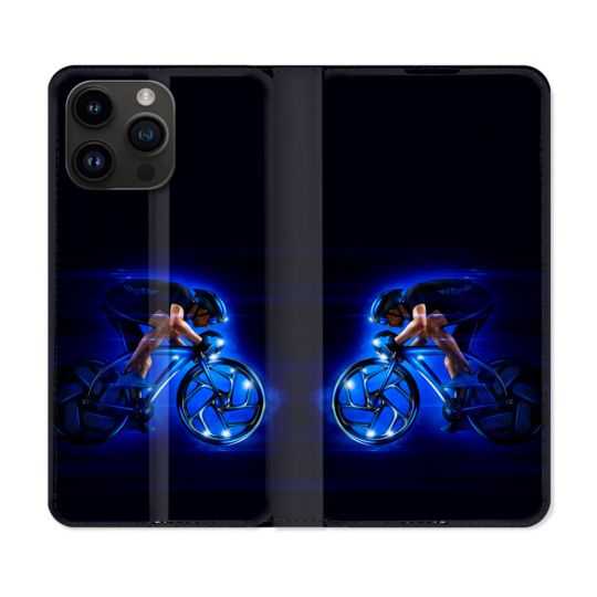 Housse Cuir Portefeuille Pour Iphone 15 Pro (6,1) Sport Cyclisme Bleu