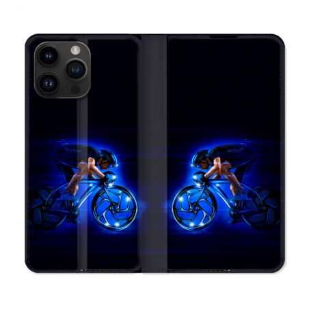 Housse Cuir Portefeuille Pour Iphone 15 Pro (6,1) Sport Cyclisme Bleu