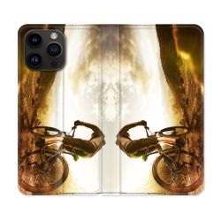 Housse Cuir Portefeuille Pour Iphone 15 Pro (6,1) Sport VTT Soleil
