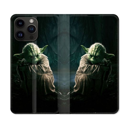 Housse Cuir Portefeuille Pour Iphone 15 Pro (6,1) Star Wars - Yoda sombre