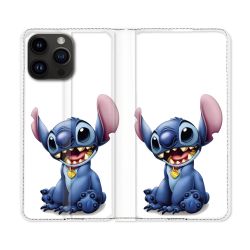 Housse Cuir Portefeuille Pour Iphone 15 Pro (6,1) Stitch Blanc