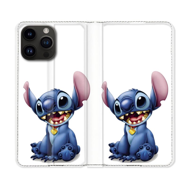 Housse Cuir Portefeuille Pour Iphone 15 Pro (6,1) Stitch Blanc
