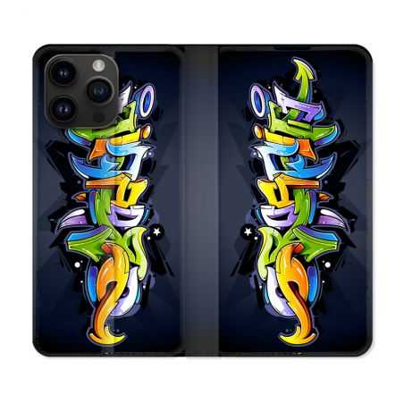 Housse Cuir Portefeuille Pour Iphone 15 Pro (6,1) Street Art Graffiti