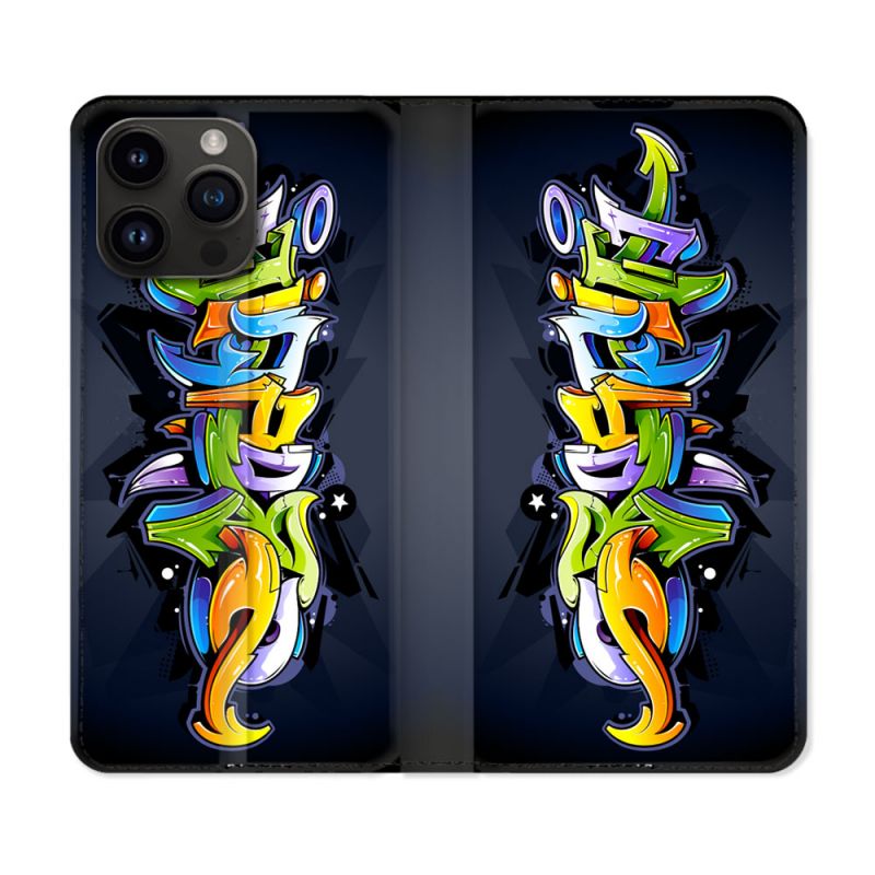 Housse Cuir Portefeuille Pour Iphone 15 Pro (6,1) Street Art Graffiti